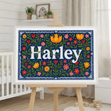 Harley Name Art - Floral Farmhouse personalized wall print for kids