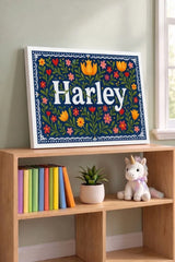 Harley Name Art - Floral Farmhouse personalized wall print for kids