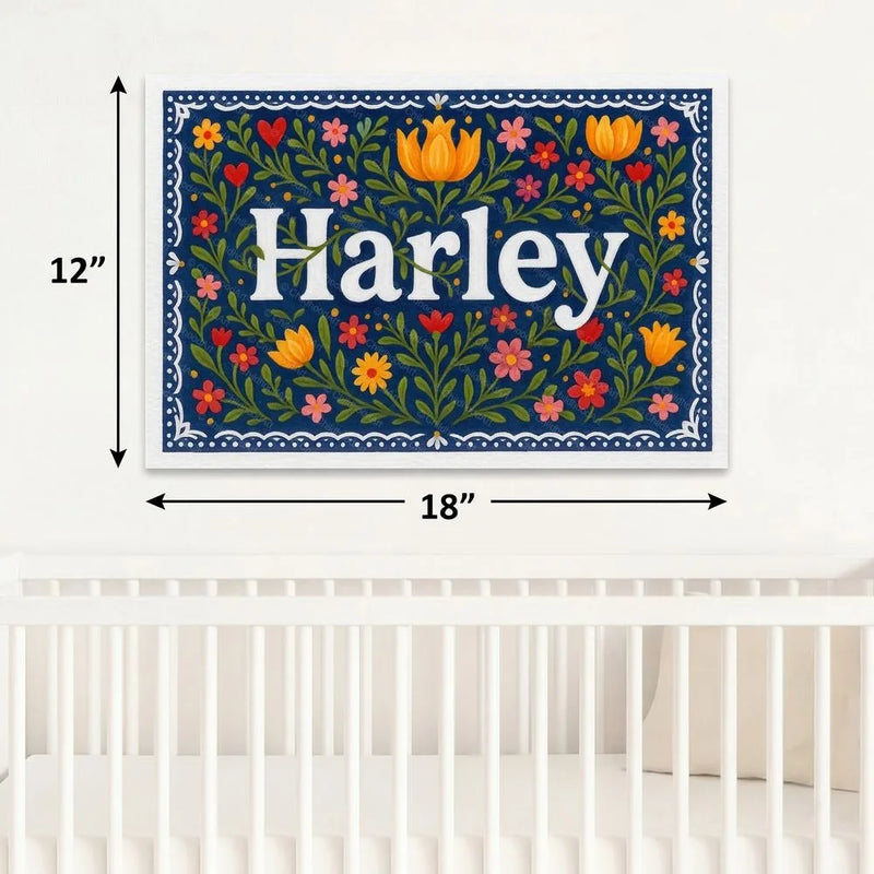 Harley Name Art - Floral Farmhouse personalized wall print for kids