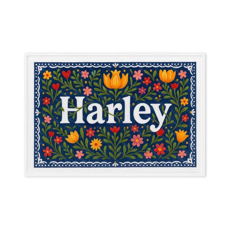 Harley Name Art - Floral Farmhouse personalized wall print for kids