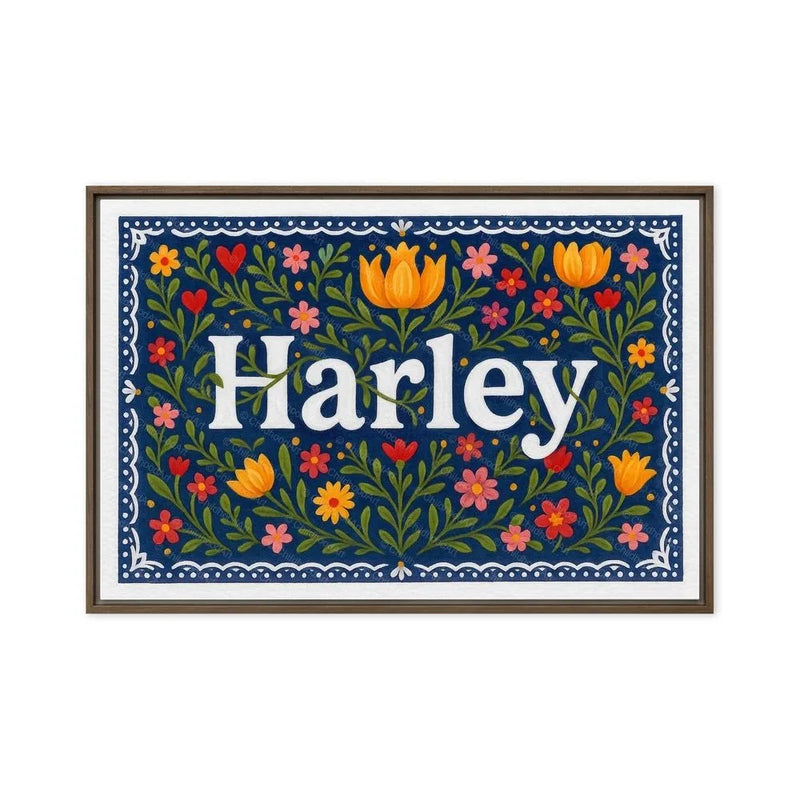 Harley Name Art - Floral Farmhouse personalized wall print for kids