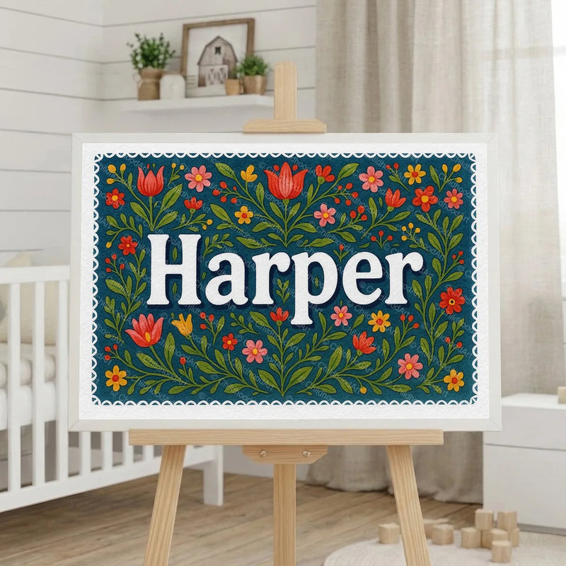 Calm personalized name art for Harper