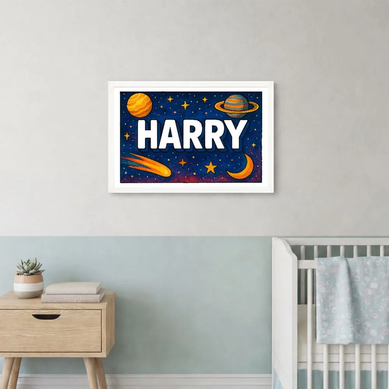 Harry Name Art - Space Explorers personalized wall print for kids