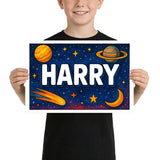 Harry Name Art - Space Explorers personalized wall print for kids
