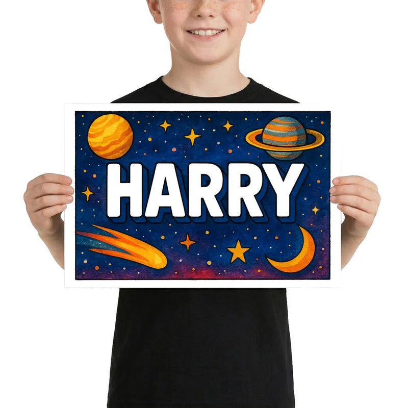 Harry Name Art - Space Explorers personalized wall print for kids