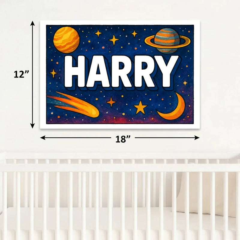 Harry Name Art - Space Explorers personalized wall print for kids