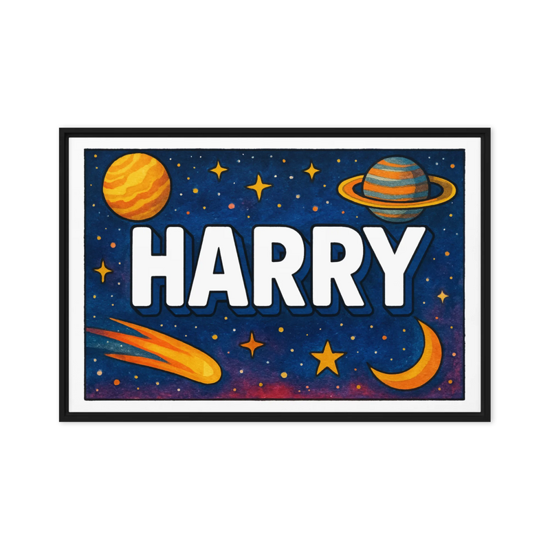 Harry Name Art - Space Explorers personalized wall print for kids