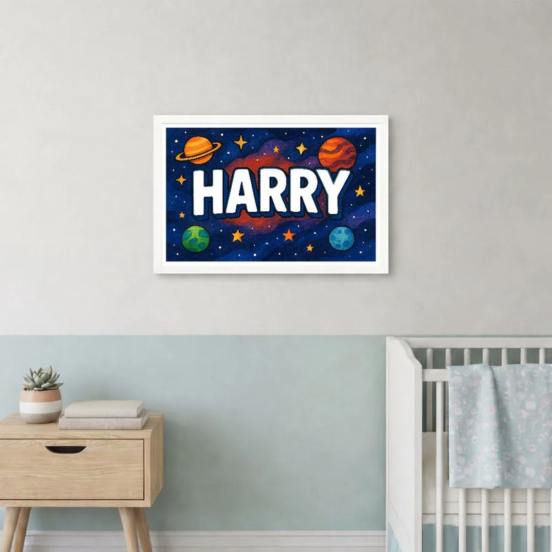 Harry Name Art - Space Explorers personalized wall print for kids