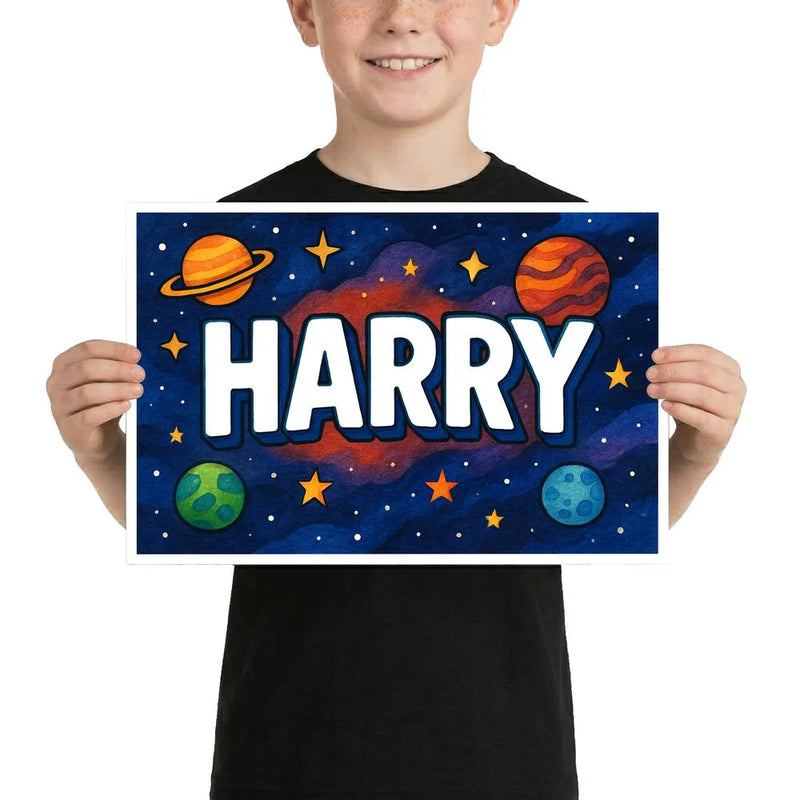 Harry Name Art - Space Explorers personalized wall print for kids