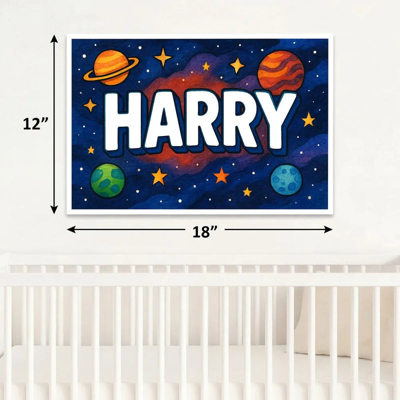 Harry Name Art - Space Explorers personalized wall print for kids