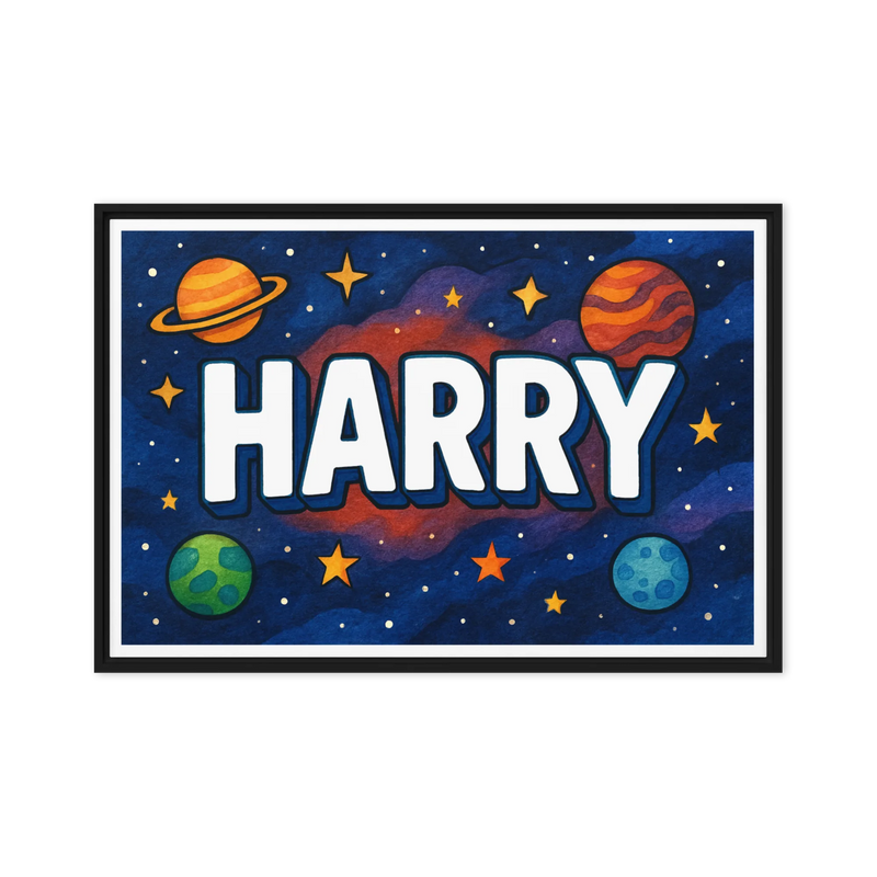 Harry Name Art - Space Explorers personalized wall print for kids