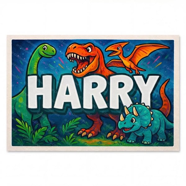Harry Name Art - Dinosaur Adventure Personalized Wall Art