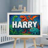 Harry Name Art - Dinosaur Adventure personalized wall print for kids