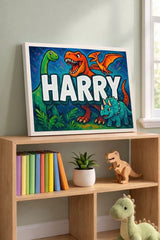 Harry Name Art - Dinosaur Adventure personalized wall print for kids