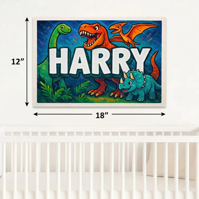 Harry Name Art - Dinosaur Adventure personalized wall print for kids