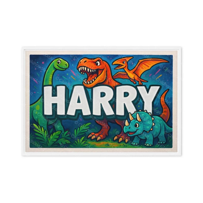 Harry Name Art - Dinosaur Adventure personalized wall print for kids