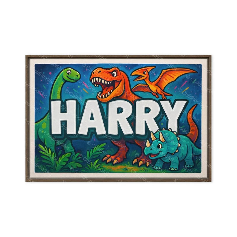 Harry Name Art - Dinosaur Adventure personalized wall print for kids
