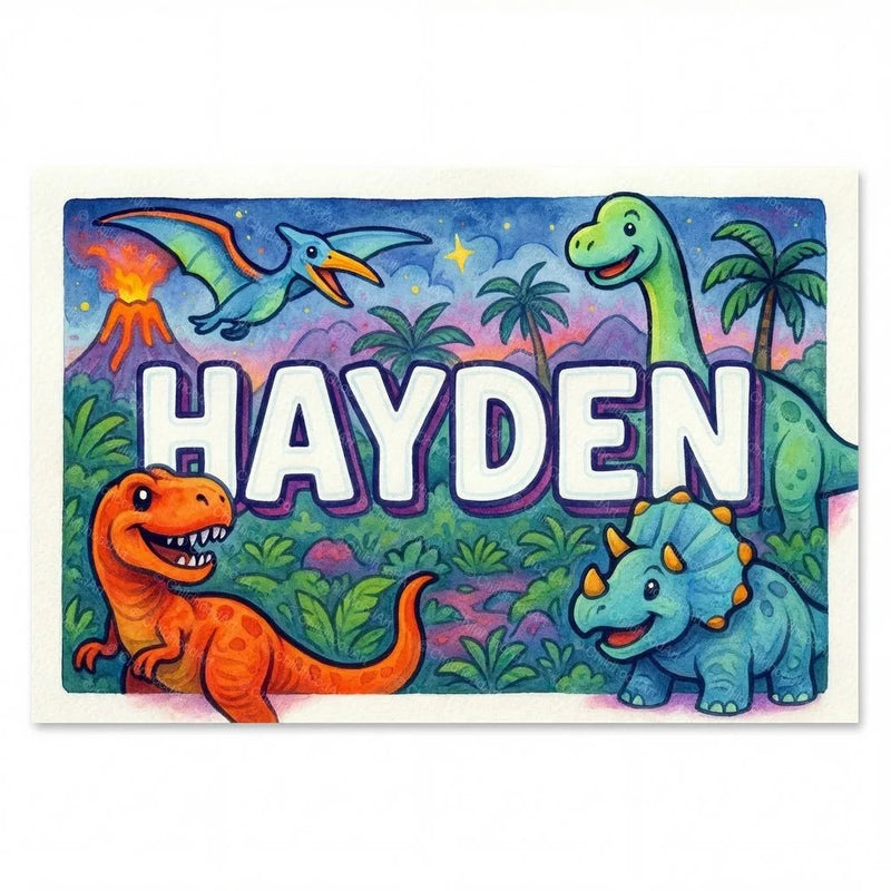 Hayden Name Art - Dinosaur Adventure personalized wall print for kids