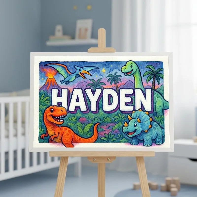 Hayden Name Art - Dinosaur Adventure personalized wall print for kids