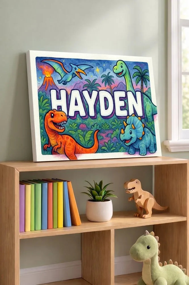 Hayden Name Art - Dinosaur Adventure personalized wall print for kids
