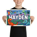Hayden Name Art - Dinosaur Adventure personalized wall print for kids