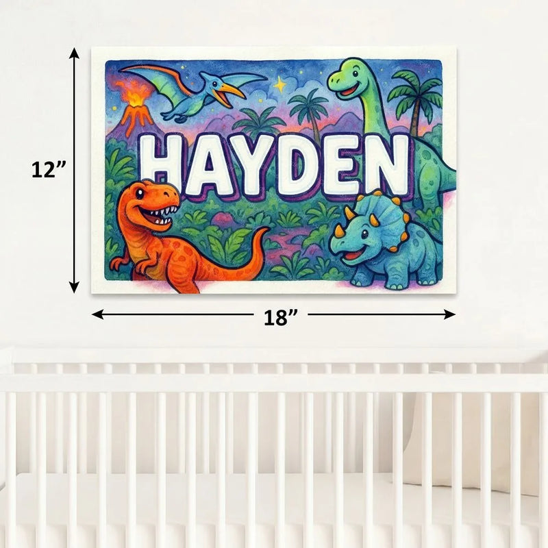 Hayden Name Art - Dinosaur Adventure personalized wall print for kids