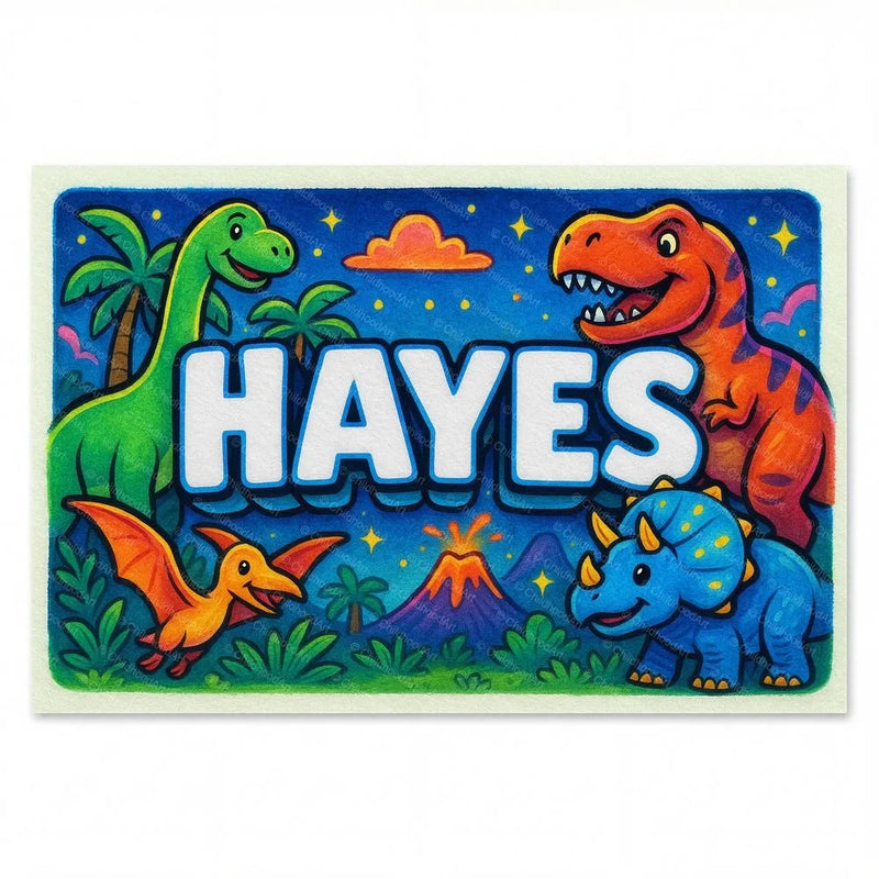Hayes Name Art - Dinosaur Adventure personalized wall print for kids