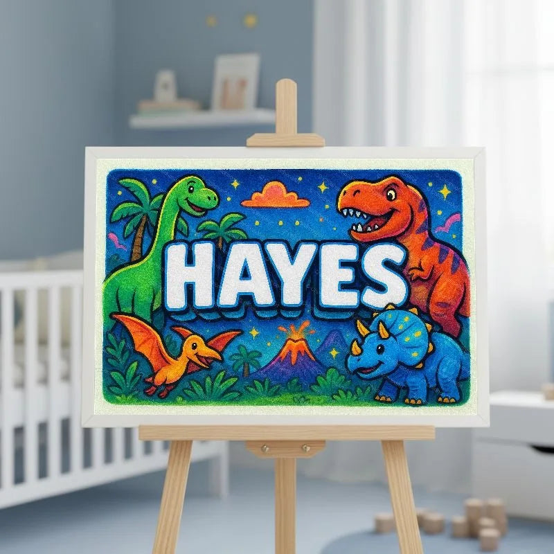 Hayes Name Art - Dinosaur Adventure personalized wall print for kids