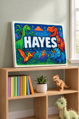 Hayes Name Art - Dinosaur Adventure personalized wall print for kids