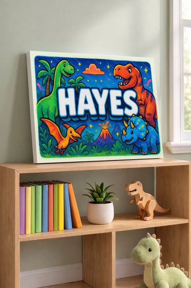 Hayes Name Art - Dinosaur Adventure personalized wall print for kids