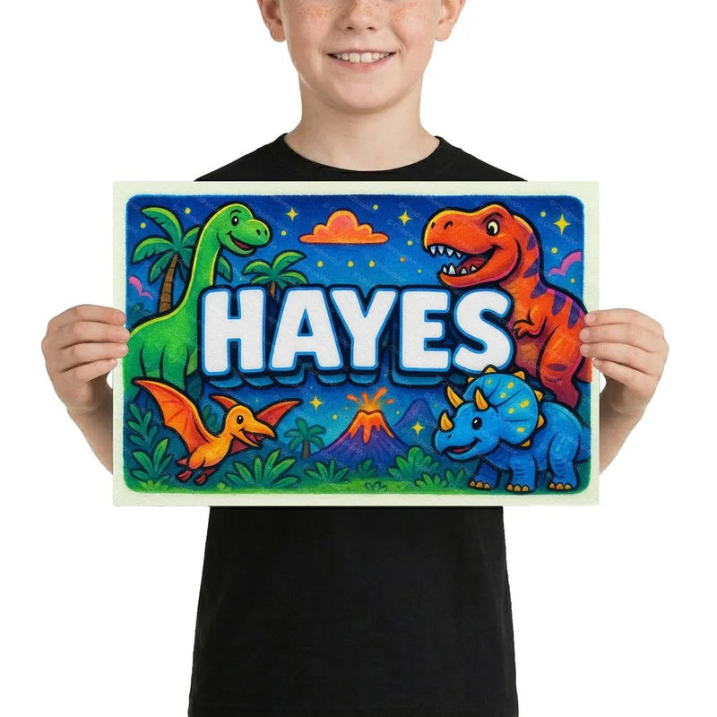 Hayes Name Art - Dinosaur Adventure personalized wall print for kids