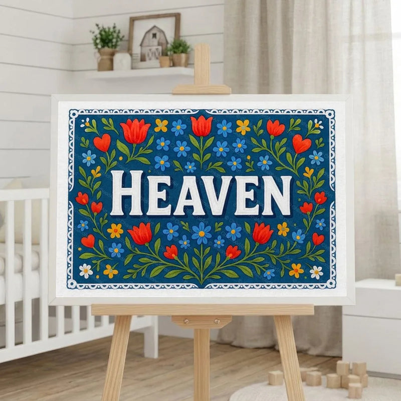 Heaven Name Art - Floral Farmhouse personalized wall print for kids