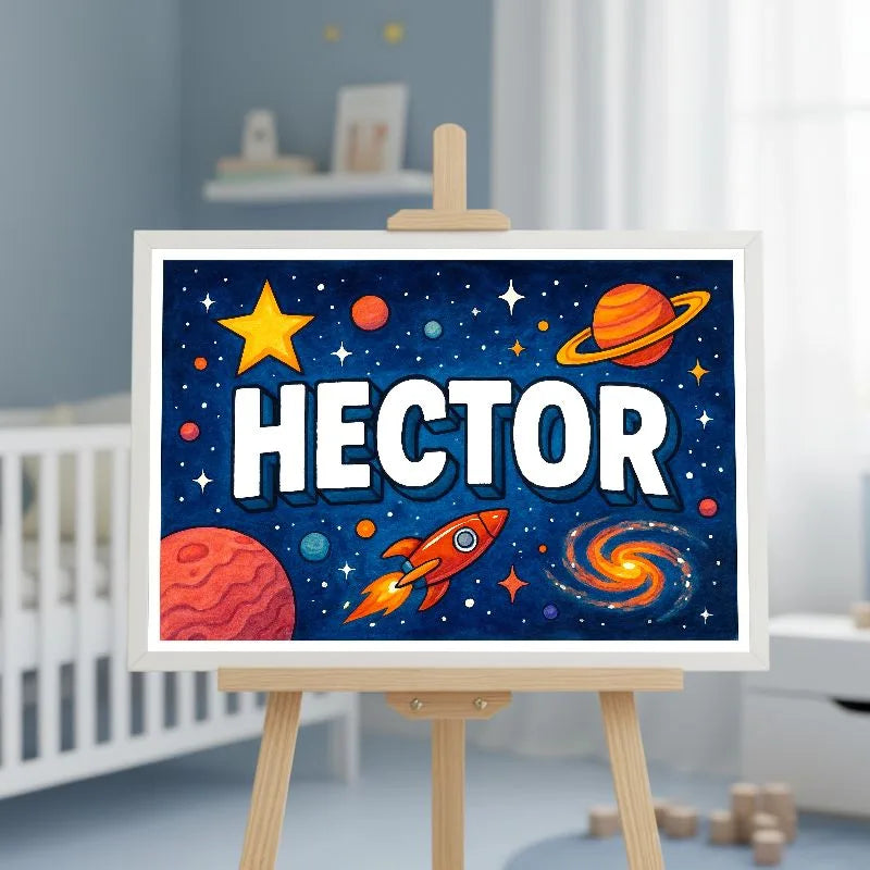 Hector Name Art - Space Explorers personalized wall print for kids