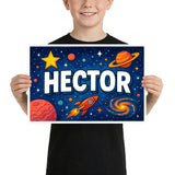 Hector Name Art - Space Explorers personalized wall print for kids