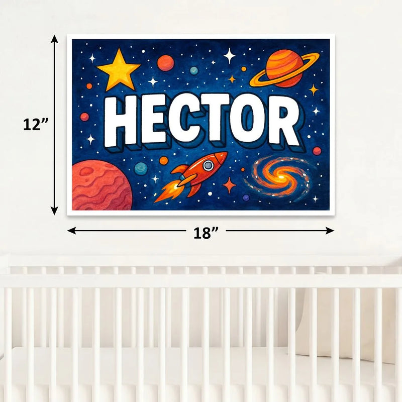 Hector Name Art - Space Explorers personalized wall print for kids