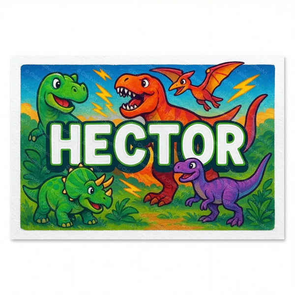 Hector Name Art - Dinosaur Adventure Personalized Wall Art