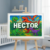 Hector Name Art - Dinosaur Adventure personalized wall print for kids