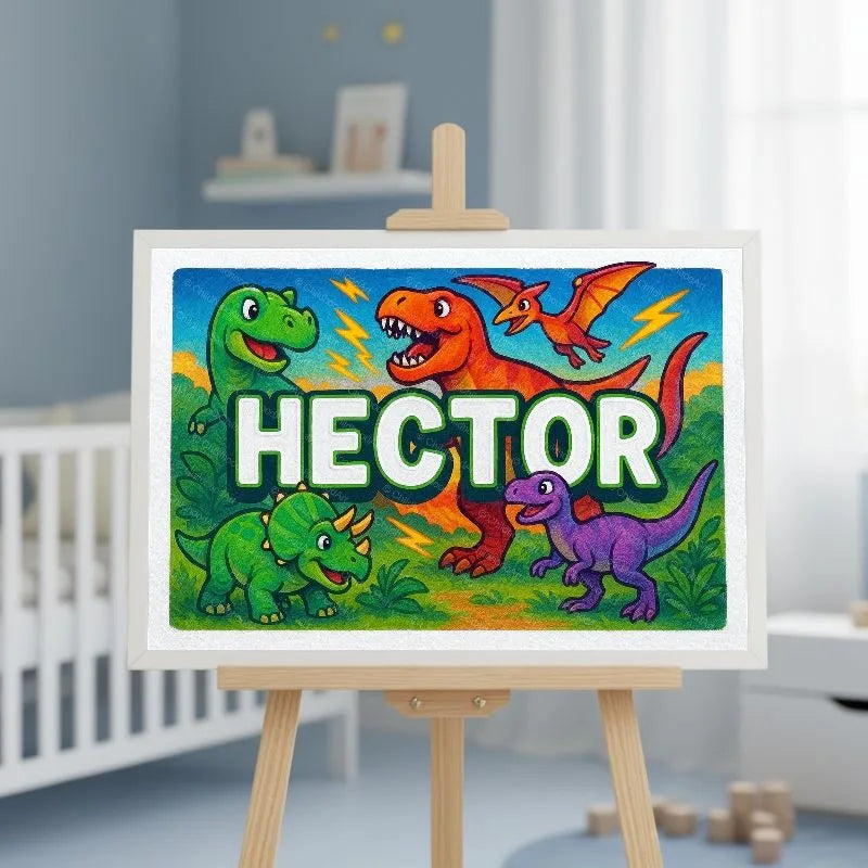 Hector Name Art - Dinosaur Adventure personalized wall print for kids