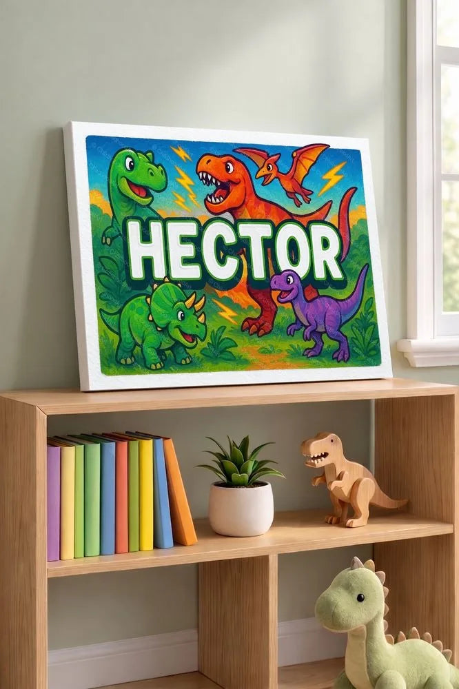 Hector Name Art - Dinosaur Adventure personalized wall print for kids