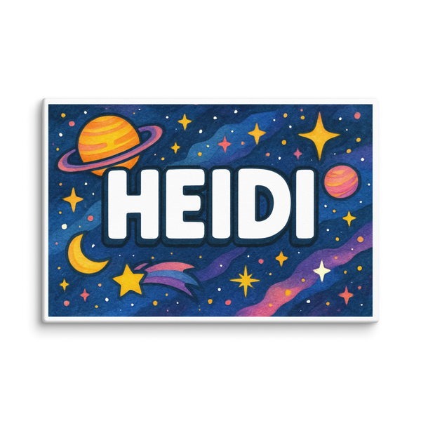 Space explorers themed name art featuring Heidi