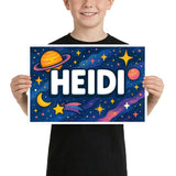 Heidi Name Art - Space Explorers personalized wall print for kids