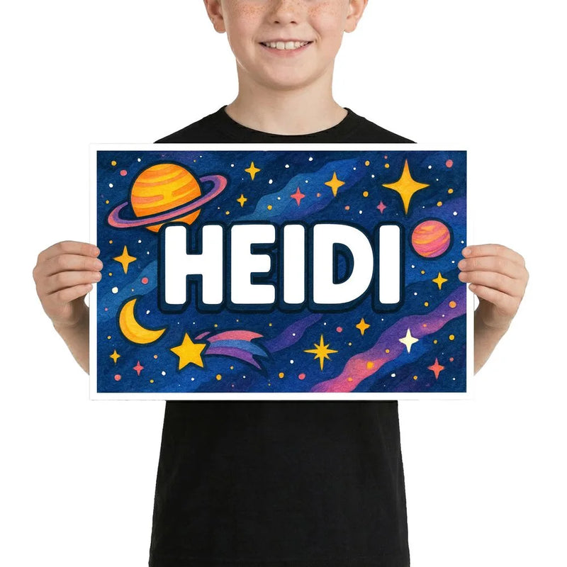 Heidi Name Art - Space Explorers personalized wall print for kids