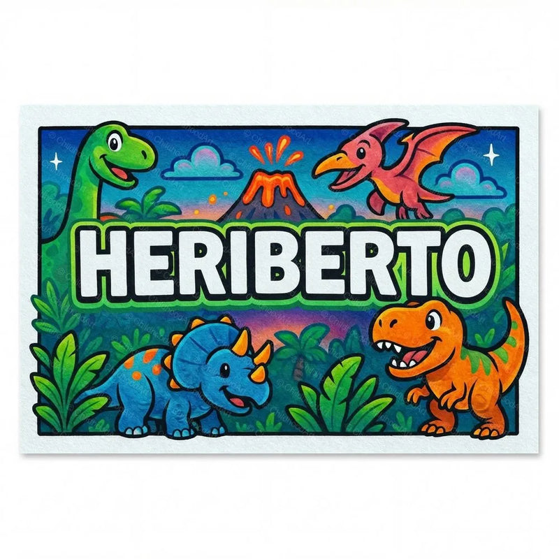 Heriberto Name Art - Dinosaur Adventure personalized wall print for kids