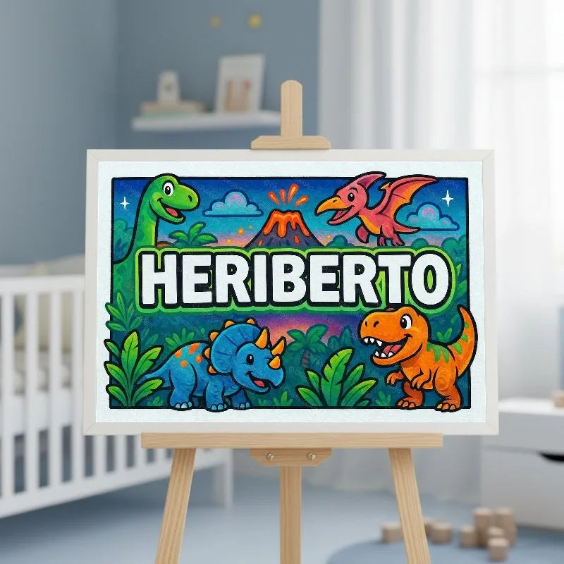 Heriberto Name Art - Dinosaur Adventure personalized wall print for kids