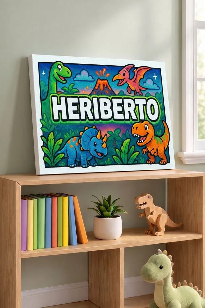 Heriberto Name Art - Dinosaur Adventure personalized wall print for kids