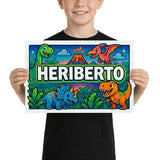 Heriberto Name Art - Dinosaur Adventure personalized wall print for kids