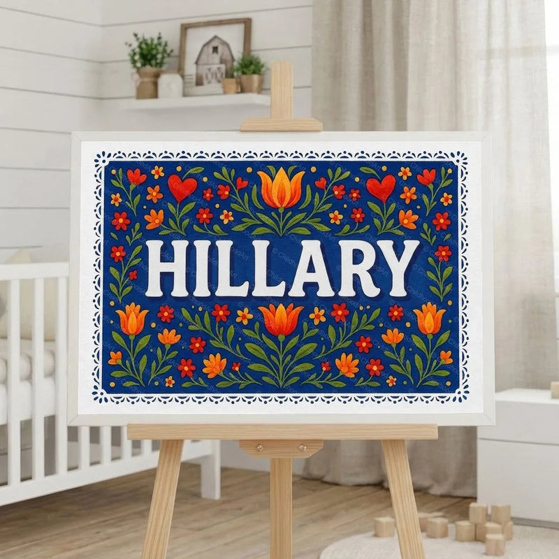 Hillary Name Art - Floral Farmhouse personalized wall print for kids