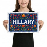 Hillary Name Art - Floral Farmhouse personalized wall print for kids