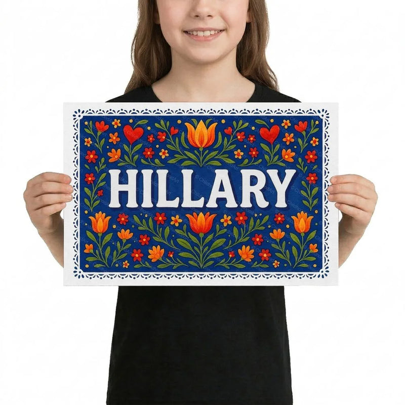 Hillary Name Art - Floral Farmhouse personalized wall print for kids