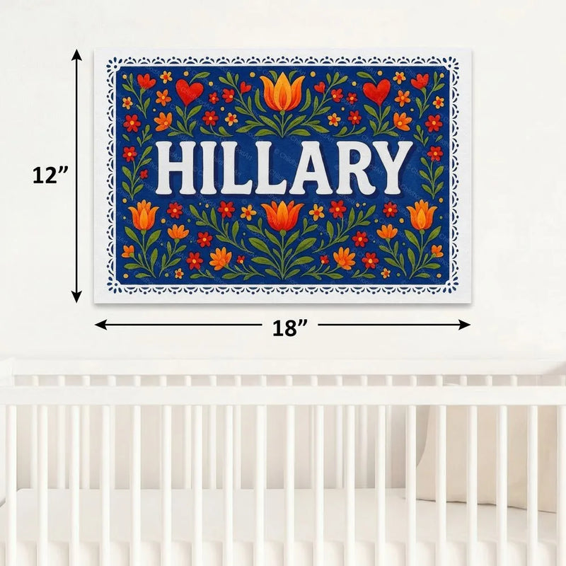Hillary Name Art - Floral Farmhouse personalized wall print for kids